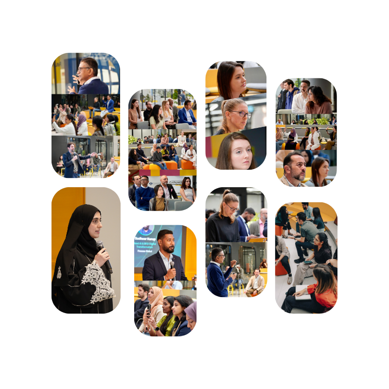 A collage of participants and speakers in practical learning sessions